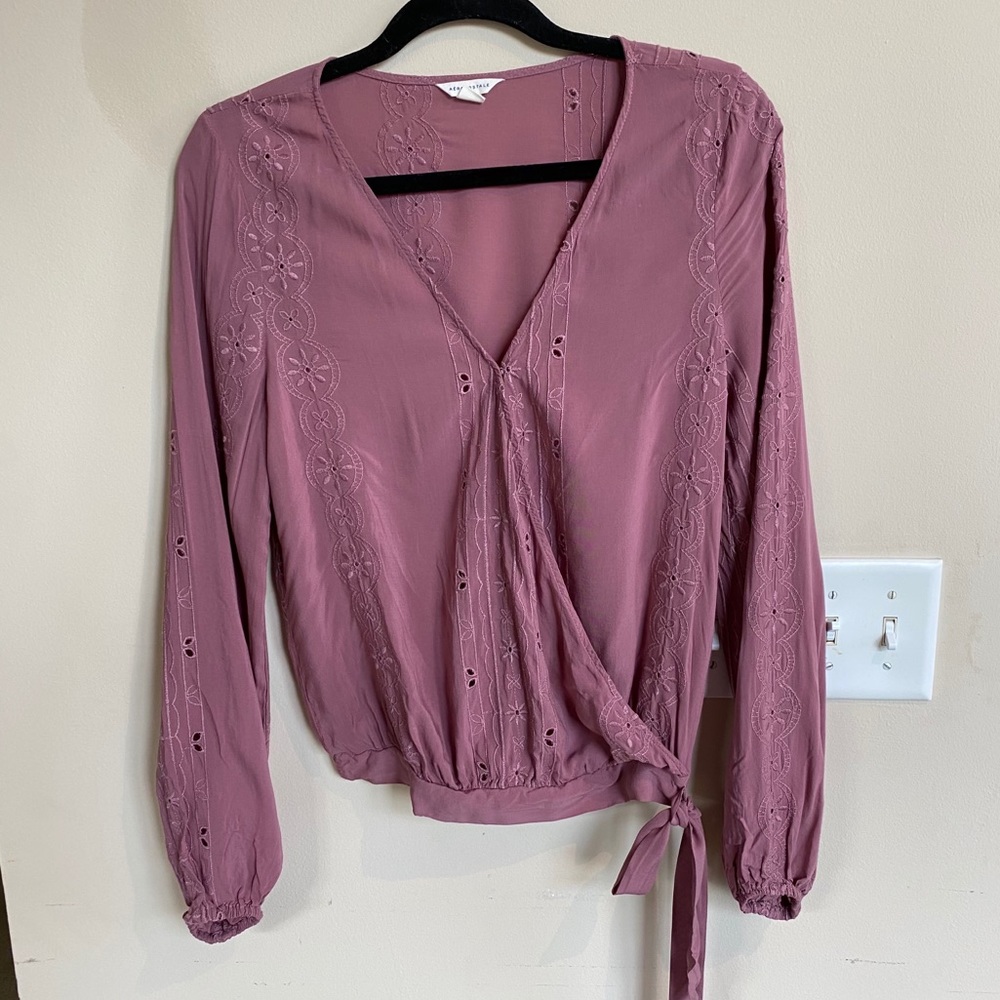 Aeropostale purple tie blouse (M)